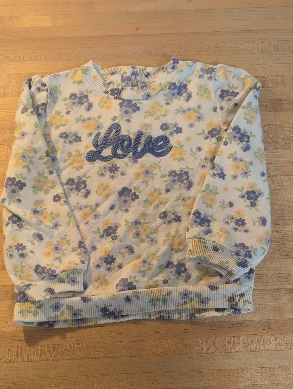 Little Lass White Pullover Sweatshirt with Blue & Yellow Floral Print